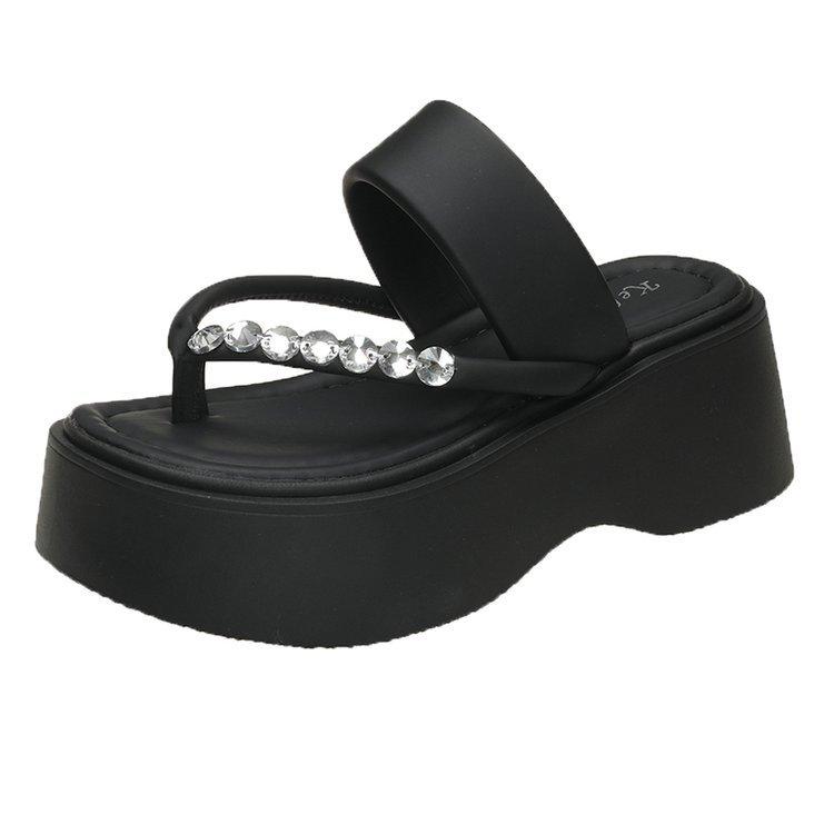 Women's Fashion Hick Soled Summer Wedges Flip Flops Sandals 2025 New Non Slip Rhinestone Slippers Women Soft Bottom Beach Shoes