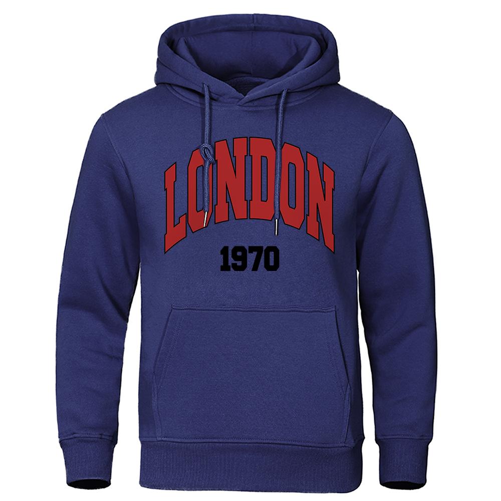 London, Uk 1970 Street Letter Hoodies Mens Hip Hop Street Hoody Crewneck Casual Clothes Oversized Fleece Men Sweatshirt