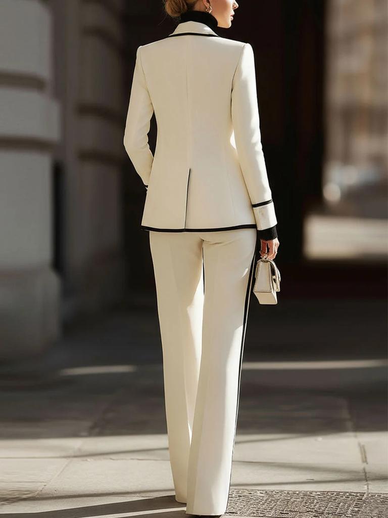 Damen Langarm Anzug Set mit Stehkragen und Lässiger Weitbein Hosen Outfit
