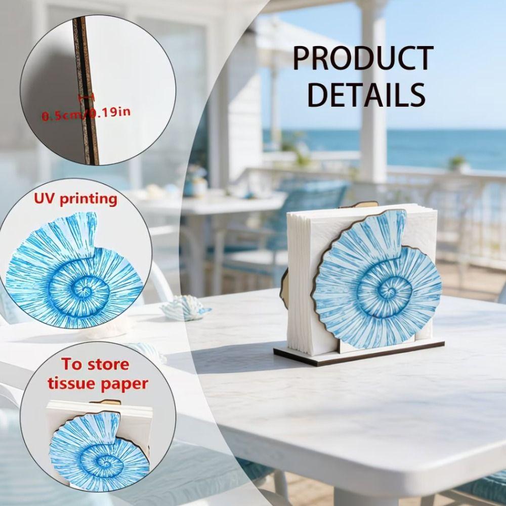 Creative Ocean Theme Wooden Napkin Holder Fish Shaped Decorative Desktop Ornament Large Capacity Tissue Holder Cafe