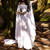 Abito lungo medievale monospalla svolazzante, maniche a mantello in chiffon da elfa donna, Halloween, ballo, abbigliamento retrò