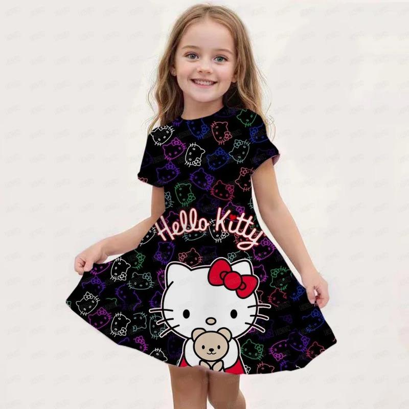 Summer New Children's Clothing Hello Kitty Printed Sleeveless Dress For 3-14 Year Old Girls Casual Breathable Princess Dress