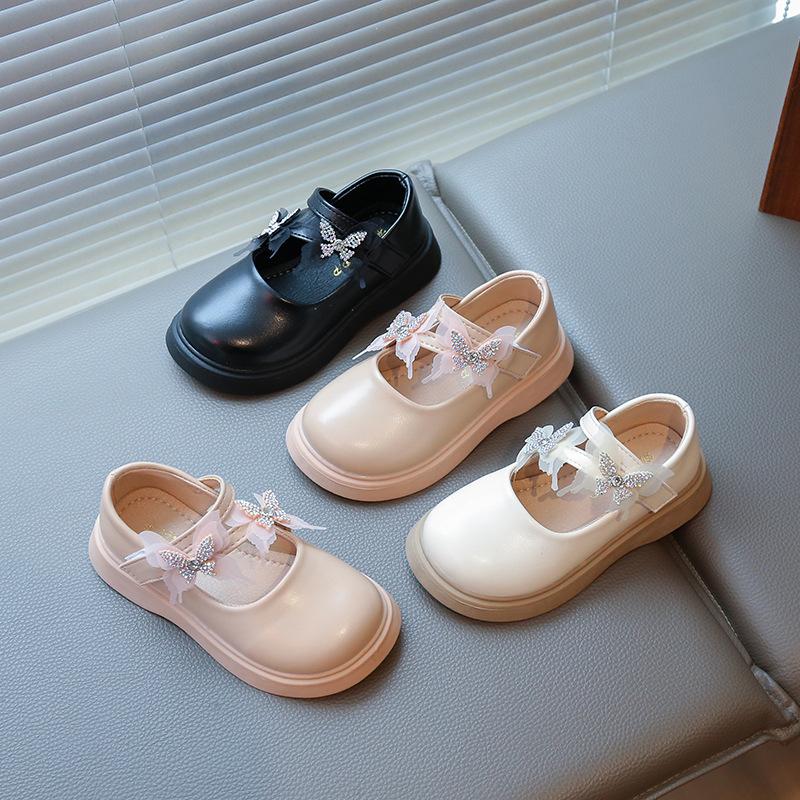 Spring and Autumn New Style Girls Sweet Bow Performance Soft Sole Leather Shoes