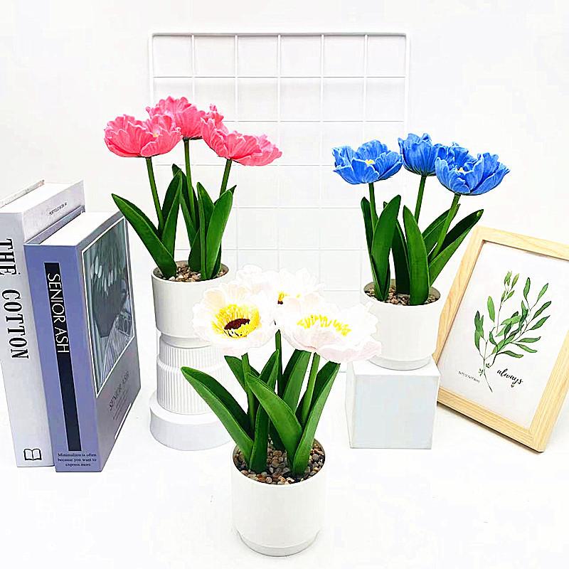 Simulation Multicolor Corn Poppy Potted Artificial Flower For Home And Photography Props