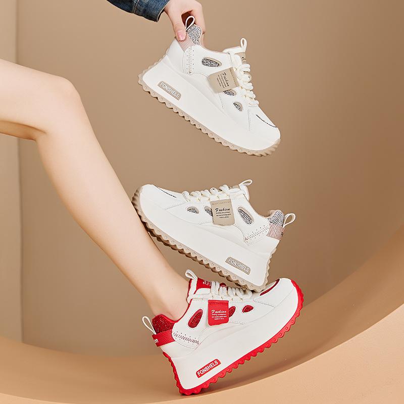 7CM Genuine Leather Comfy Hidden Heels Sneakers  New Autumn Block Flats Platform Skateboard Shoes Vulcanized Chunky Sports Shoes