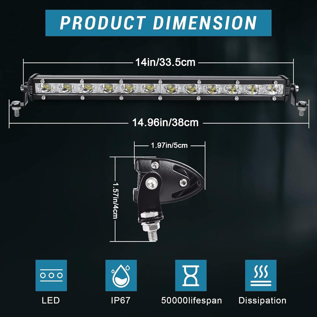 Nifeida 14" Led Light Bar 80W 8000Lm Single Row Led Light Bar Off Road Lights Waterproof Flood & Spot Beam Combo Light For Truck Off Road Pickup SUV