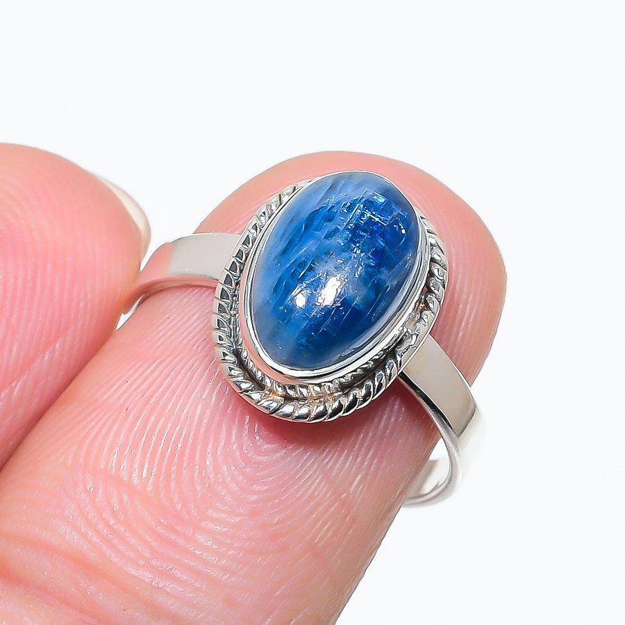 Přírodní kyanitový drahokam Ručně vyrobený 925 Ryzí sterlingové stříbro Dárkový prsten V.8 l9a29