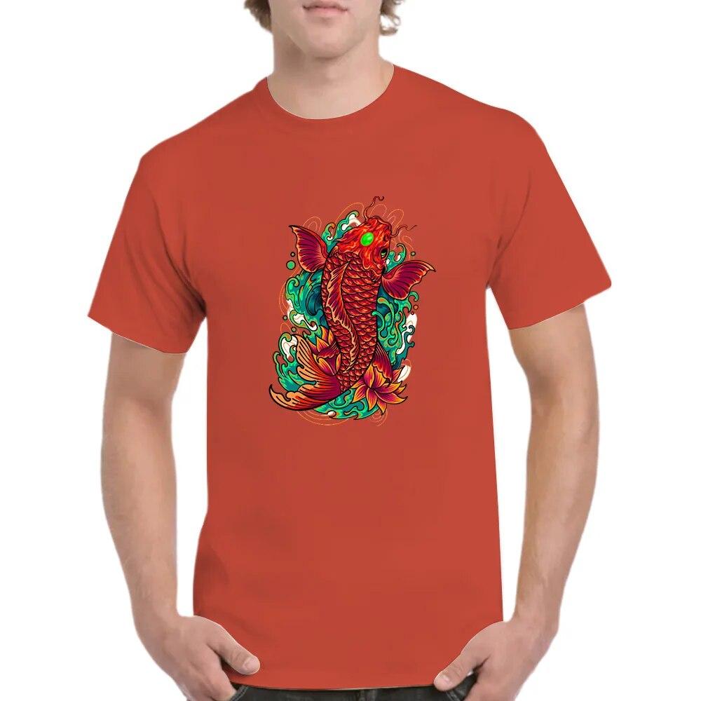 2023 Sommer-Paar-Rundhalsausschnitt, kurzärmeliges Herren- und Damenoberteil, lockerer Koi-Aufdruck, bequemes, schnell trocknendes T-Shirt mit Rundhalsausschnitt