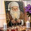 Santa Claus Holding Candle Pearl Bead Painting Kit with Frame Shiny Canvas Art Creative Craft Home Decoration Gift DIY Crafting Wall Decor