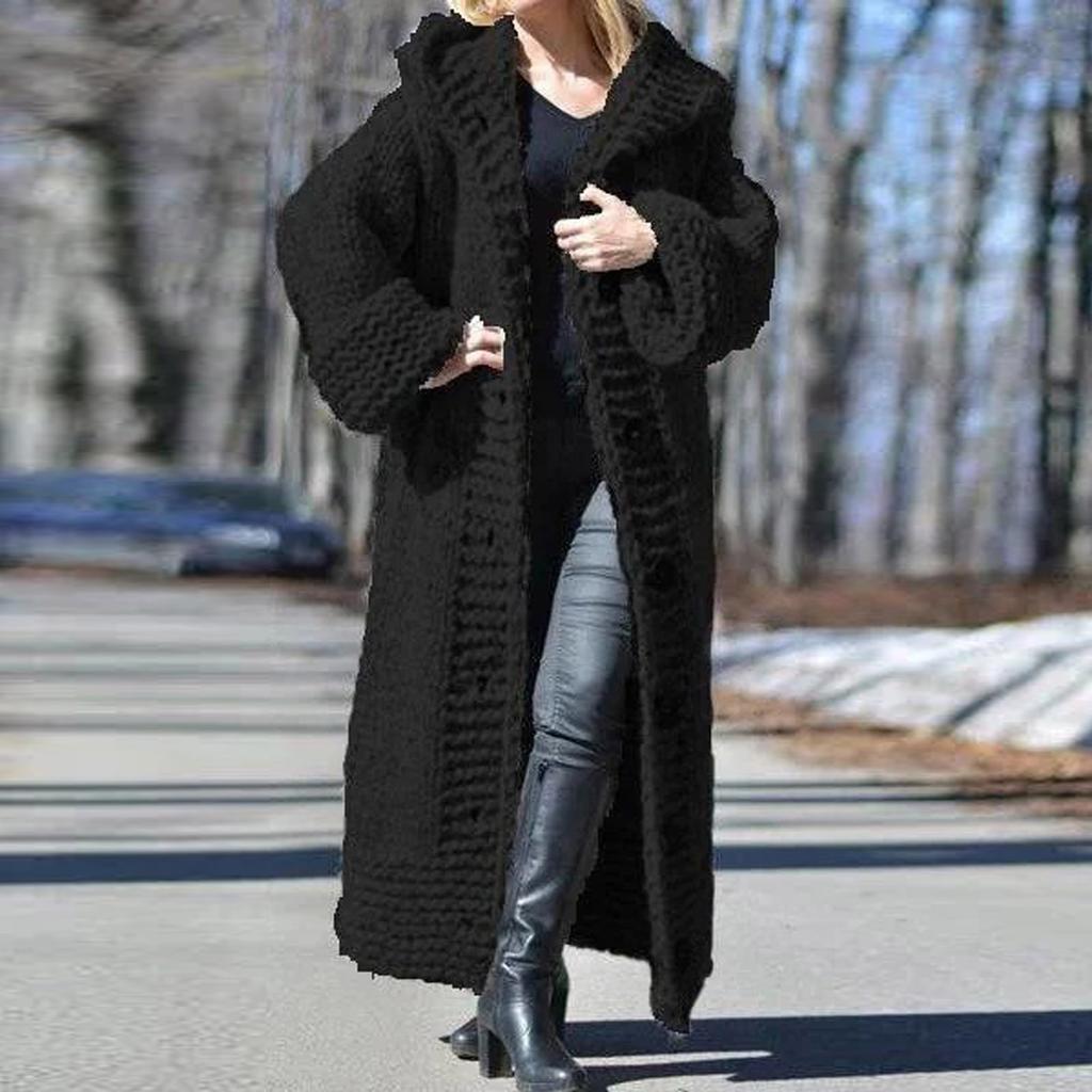 Women Casual Solid Knit Button Plus Size Long Sleeve Sweater Long Cardigan Coat