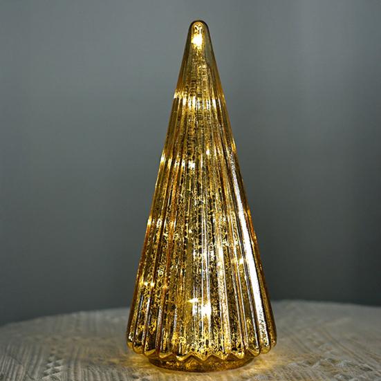Illuminated Glass Christmas Tree Prelit Christmas Tree Figurine with LED Light Collection Crackled Glass