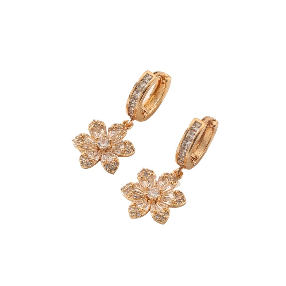 1 Pair Fashion Flowers Dangle Earrings for Women Cubic Zirconia Jewelry Daily Wedding Party Accessories