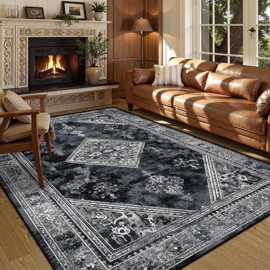 Persian American Black Carpet Large Area Living Room Decoration Home Retro Ethnic Bedroom Rug Cloakroom Lounge Soft Mat Washable
