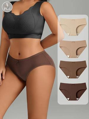 4PCS Women Panties Breathable Cotton Underwear Plus Size Girls Briefs Solid Panty Soft Underpants Sexy Low Waist Female Lingerie