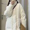 Solid Color Cotton Jacket Winter Down Coat Thickened Padded Stand Collar Neck Protection Knee Length Pockets Women Cold Weather Zipper Closure