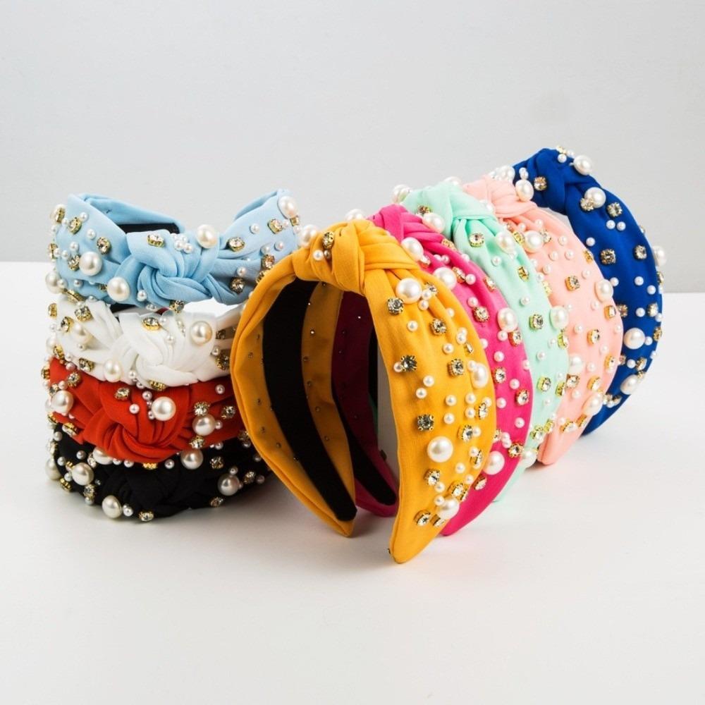 Nail Rhinestone Pearl Hairband Wide Edge Baroque Headband Luxury Pearl Head Hoop Adult