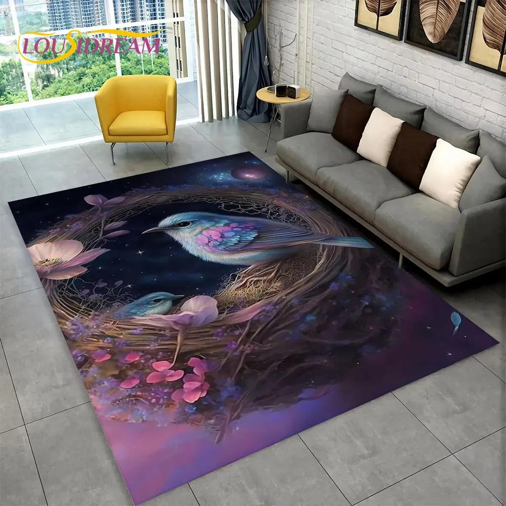 Exquisiter 3D-Teppich mit Vogel- und Blumenmotiv, Teppich für Zuhause, Wohnzimmer, Schlafzimmer, Sofa, Fußmatte, Küchendekoration, rutschfeste Bodenmatte