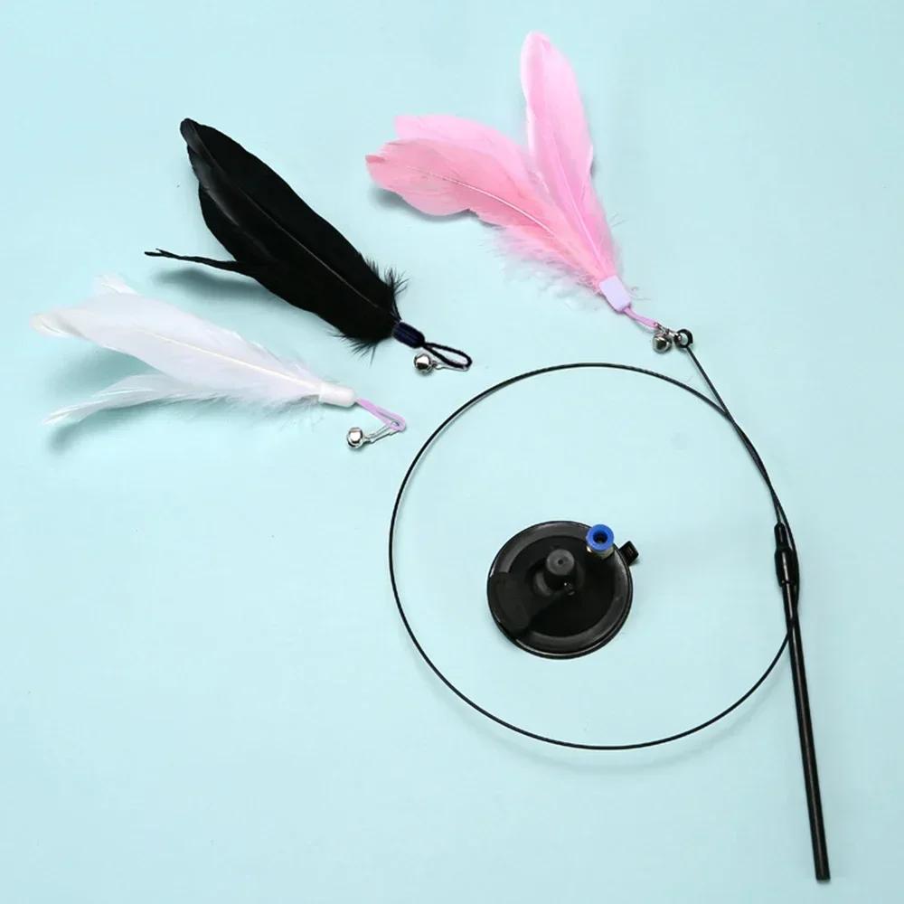 Cats Feathers Wand Interactive Toy Kitten Toys with Super Suction Cup Detachable Feather Funny Cat Stick Pet Supplies