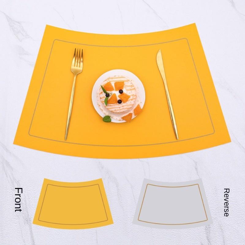 Fan Shaped Round Table Dining Mat, Leather PU Table Mat, Waterproof and Heat-insulating Mat, Hotel Western Dual Color Tableware Mat