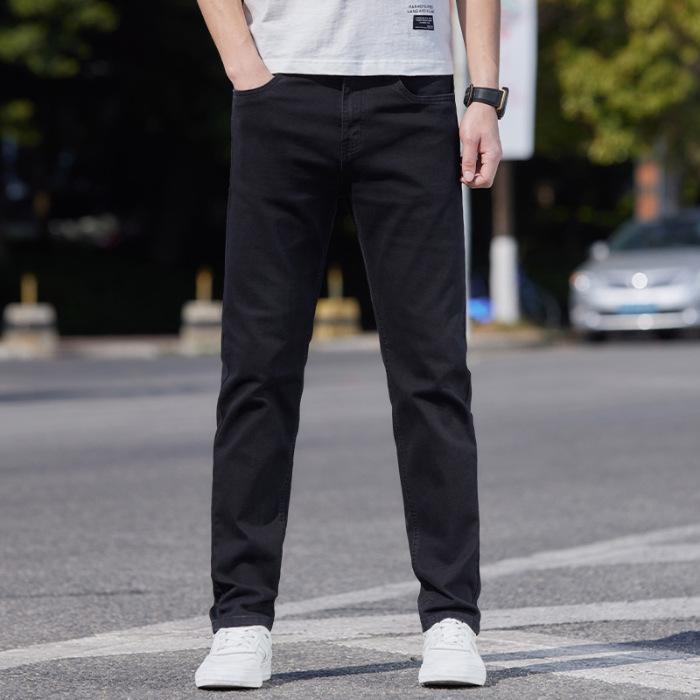 

Мужские эластичные джинсы прямого кроя черного цвета для осени и весны 34