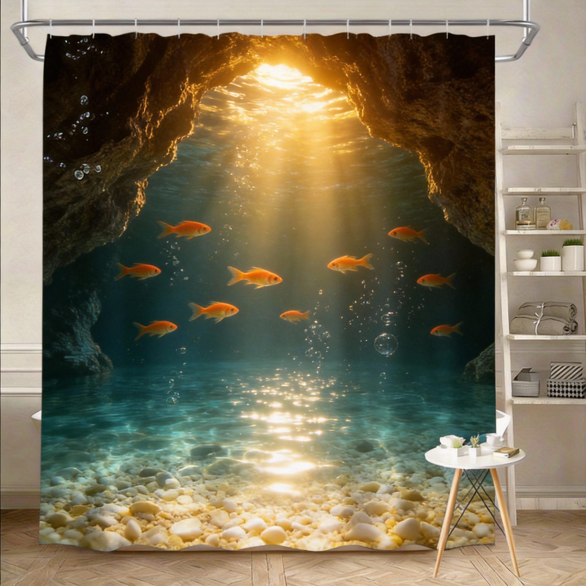 

Ocean Shower Curtain 180x180cm – Ethereal Underwater Cave with Sunlight, Serene Blue Bathroom Decor, 12 Hooks 90X180cm(35x70in)