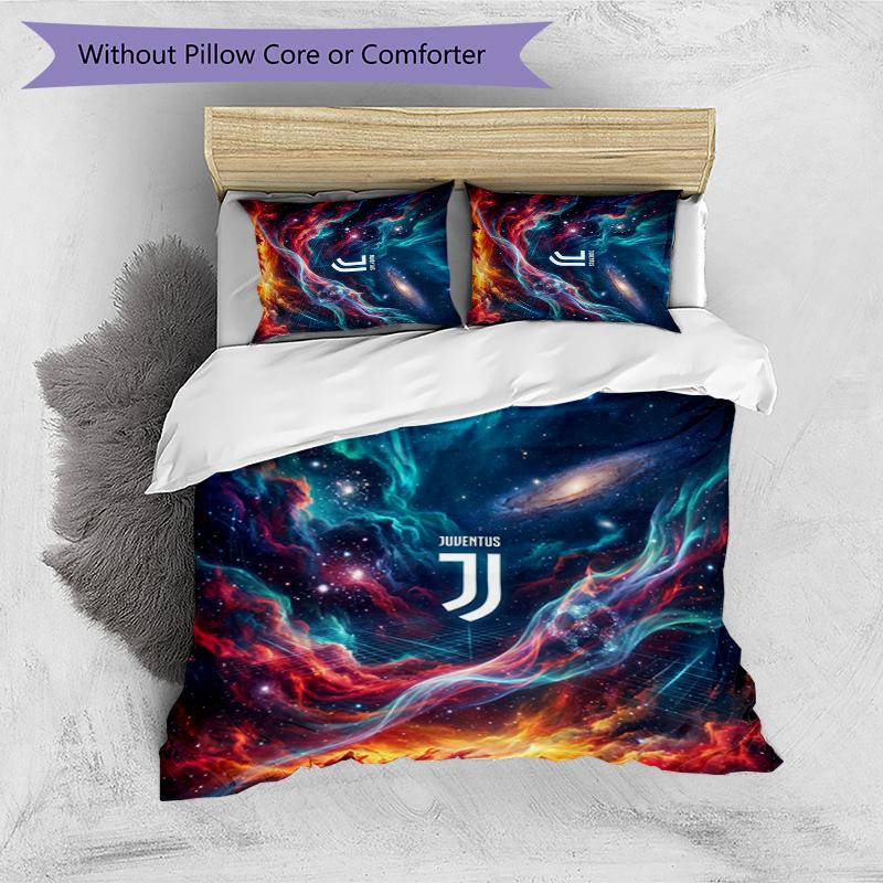 Juventus FC Pattern Printed 3PCS Bedding Set Soft Skin-Friendly Washable Duvet Cover & Pillowcases Set All Season Bedroom