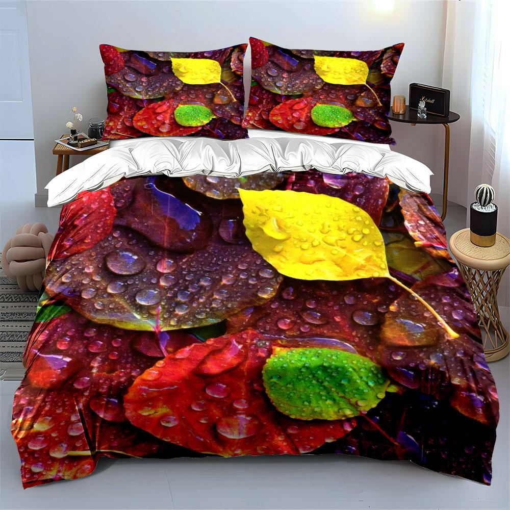 Colorful Leaves Decorative Set Soft Comfortable Duvet Cover Bedding Set Included 1*Duvet Cover & 2*Pillowcases, Gift