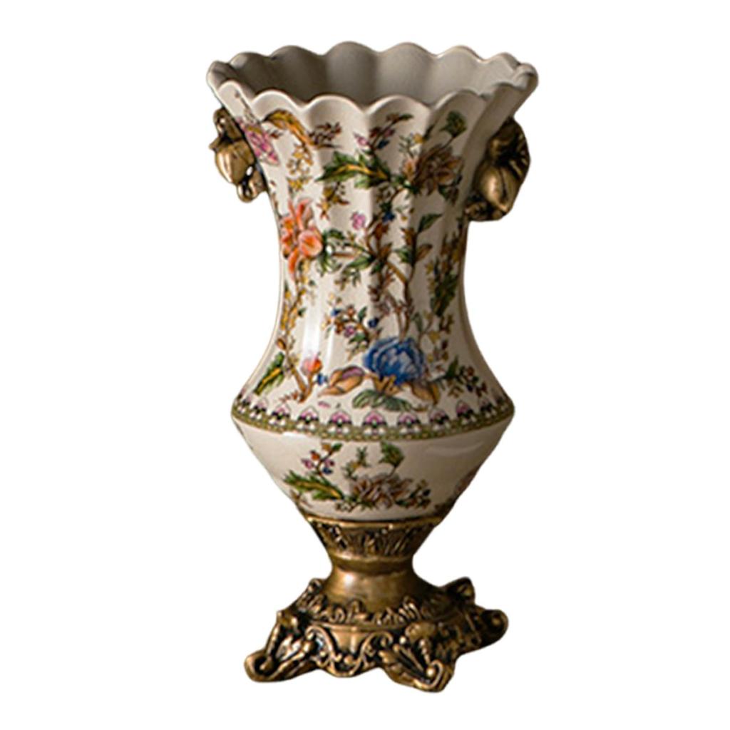 Ceramic Flower Vase European American Retro Ice Cracked Tabletop Ornament for TV Cabinet Dining Table Shelf Entrance Desk