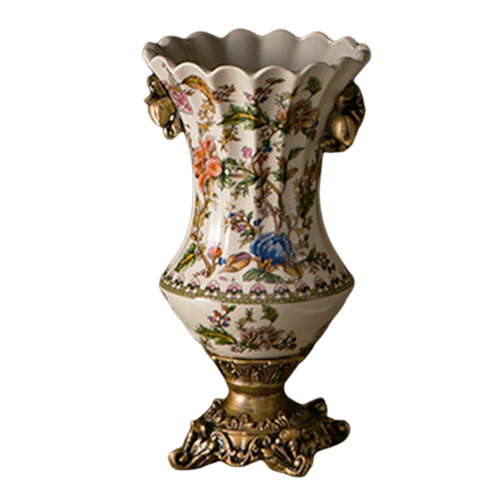 Ceramic Flower Vase Decorative Vase Flower Painting Vintage American Retro Desktop Ornament for Desk Office Cabinet