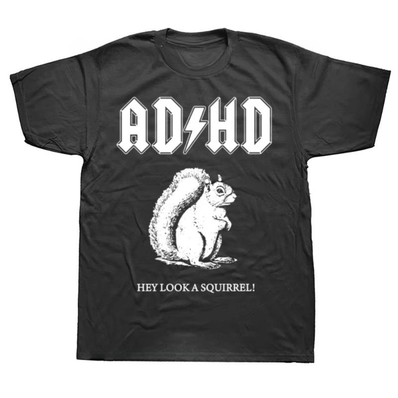 ADHD In Its Original Form Squirrel T Shirt Squirrel T-Shirt Tops Tees Oversized Cotton Holiday Short Sleeve Mens Clothes