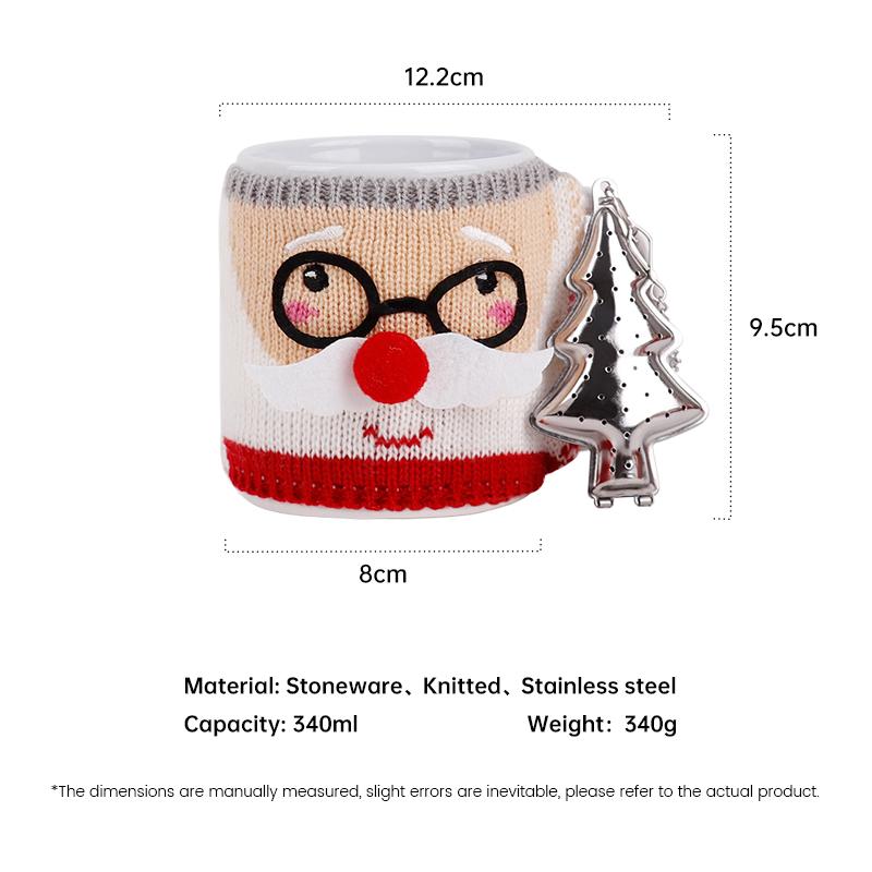 Christmas Ceramic Mug with Knitted Santa Sleeve & Tree Tea Infuser Festive Tea Cup Set Xmas Gift for Tea Enthusiasts