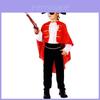 Classic Caribbean Pirate Costume For Kids With Vibrant Red Cloak And Soft Polyester Fabric