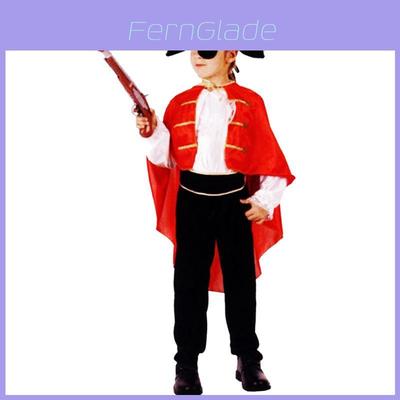 Classic Caribbean Pirate Costume For Kids With Vibrant Red Cloak And Soft Polyester Fabric