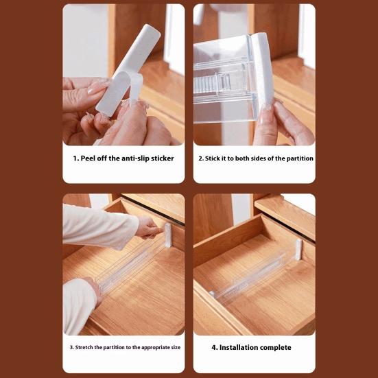 Adjustable Drawer Divider Clear Drawer Organizer Expandable Drawer Separator for Clothes Baby Utensils Cutlery Bedroom Kitchen Drawer Organization