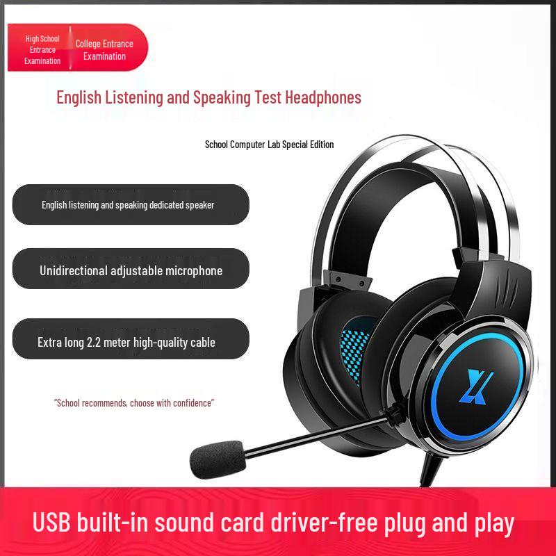 USB Over-Ear Headphones with Microphone for English Listening & Speaking Exams – Ideal for Middle & High School Online Classes