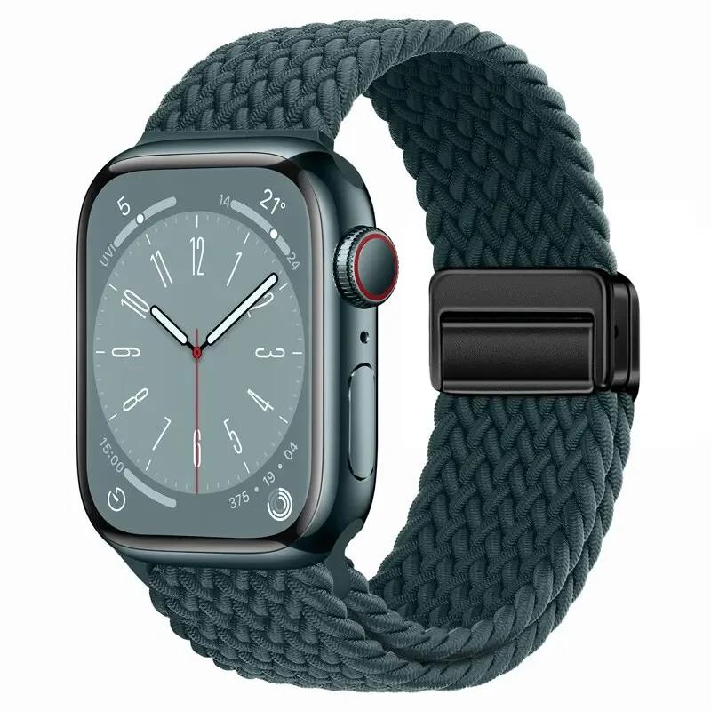 Nylon Band For Apple Watch Strap 44mm 40mm 45mm 46mm 49mm 41mm 38 Magnetic Braided Bracelet iWatch Series Se 7 6 8 9 10 Ultra 2