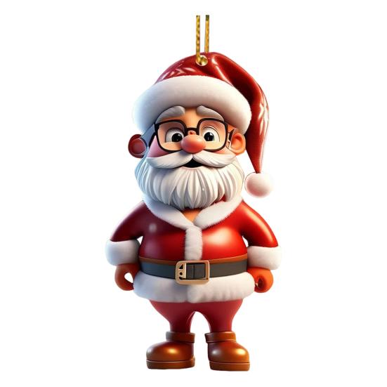 Santa Claus Ornaments 2D Cartoon Santa Claus Acrylic Pendant Xmas Tree Hanging Decoration for Holiday Tree Decor