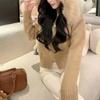 Autumn and winter new hooded short fashion knitted cardigan small imitation fox fur collar jacket women's sweater