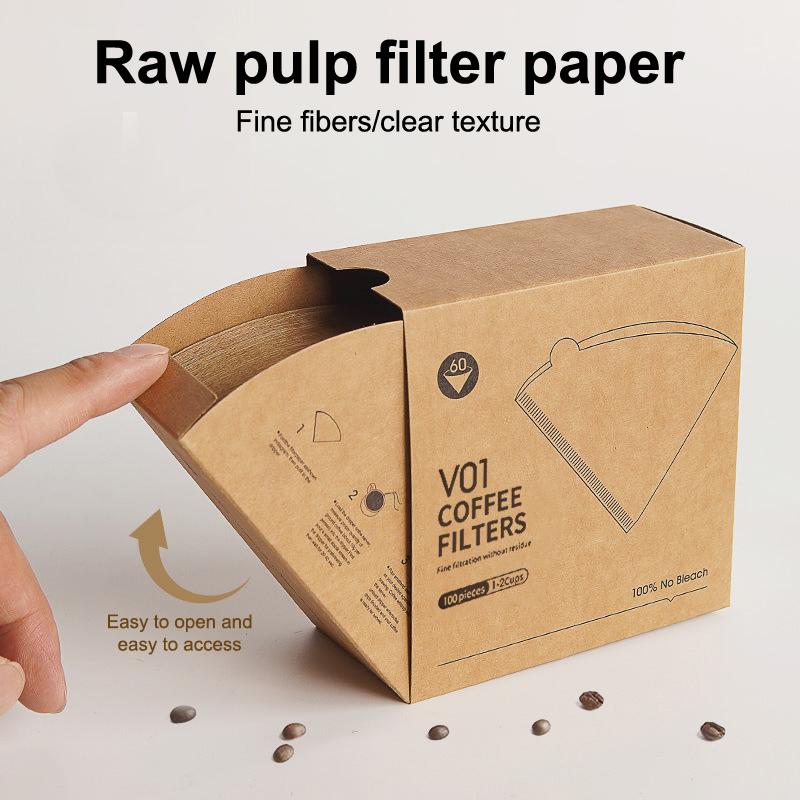 Disposable V Shaped Coffee Filter Paper 100 Sheets Natural Unbleached High Permeability Cone For Hand Drip Coffee Machine