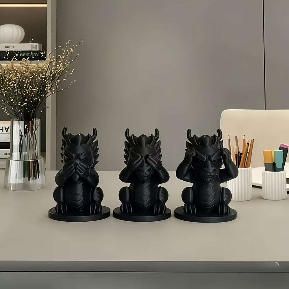 

Three Piece Set of Black Dragon Decorative Statues, Suitable for Home Decor, Perfect Gifts for Holidays and Birthdays, Etc чорний