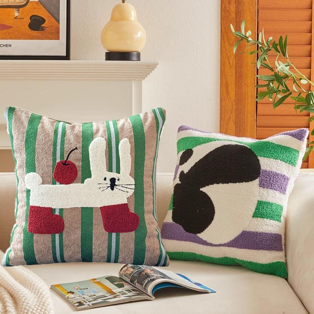 Washable Cartoon Pillow Cover Square Cushion Cover Modern Cream Style Pillow Cover Sofa
