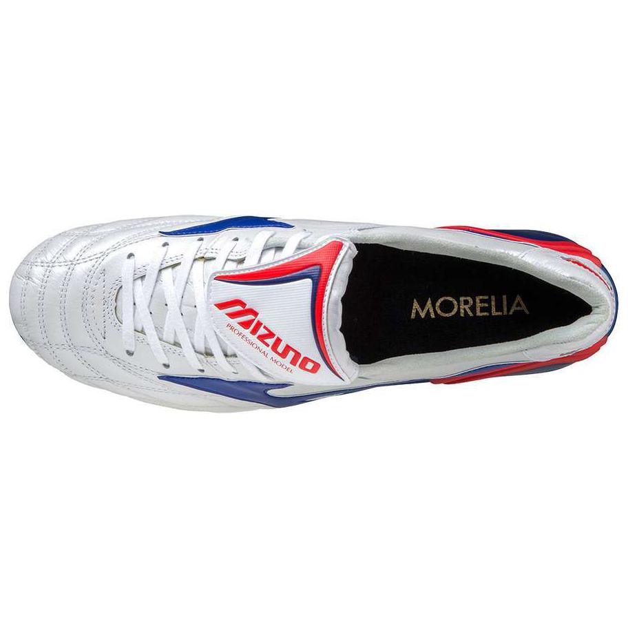 Mizuno Morelia Wave Comfortable FG (Rubber Long Stud) Non-Slip Durable Soccer Shoes Unisex Soccer Shoes Silver Blue Red P1GA210325