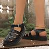 Women Sandals 2025 Summer Toe Buckle Openwork Braided Gears Platform Sandals Female PU Leather Roman Beach Black Hollow Shoes