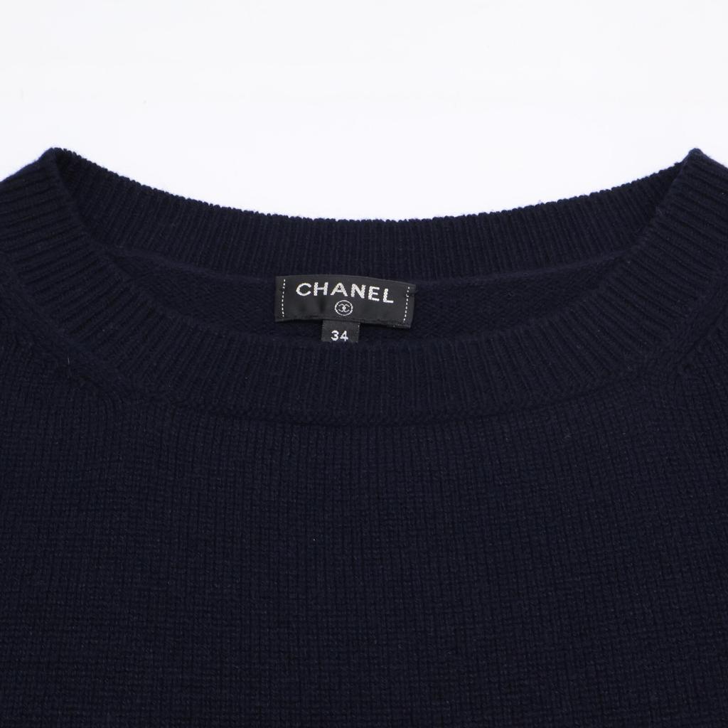 CHANEL [Good condition/Domestic regular] P55370K07271 CC Logos 100% cashmere knit dress 34 NavyUsed