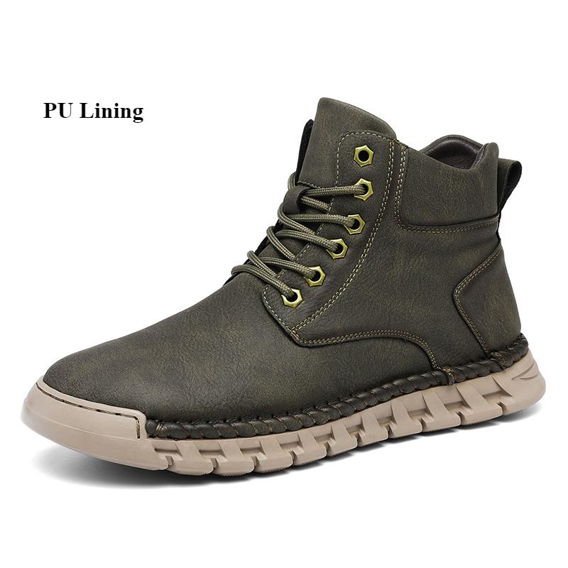 Handmade Men's High-top Boots Ankle Leather Shoes Outdoor Hiking Boots Sneakers Footwear Autumn & Winter