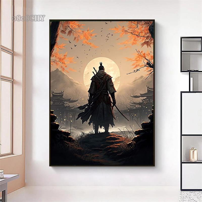Japanischer Samurai Abstrakte Kunst Leinwandmalerei Samurai Poster und Drucke Wandkunst Bilder für Heimwanddekor Kunstgemälde