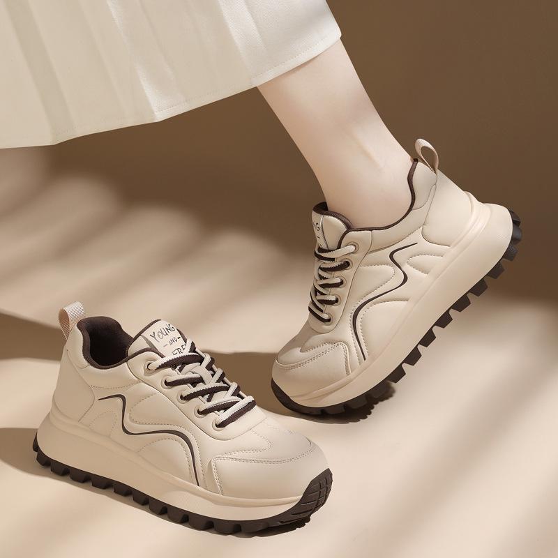 2024 Women's Genuine Leather Lightweight Lace-Up Sneakers - Non-Slip, Soft-Soled, Casual Fit for Autumn