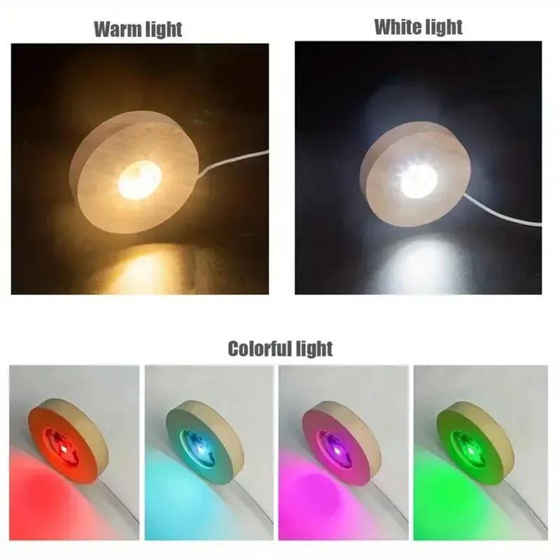 1/4 PCS LED Round Luminous Base Wooden Adjustable Color Changing Display Stand Home Lighting 3D Crystal Glass Resin Art