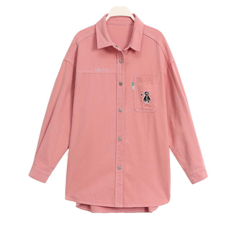 2024 Spring & Fall Women's Embroidered Denim Shirt - Brushed, Washed Cotton, Loose Casual Mid-Length Jacket