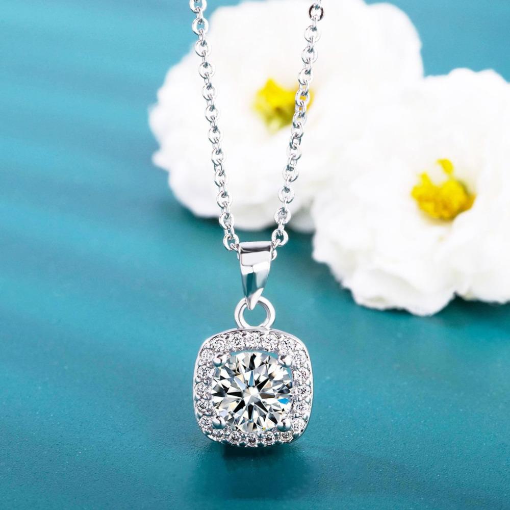 6.5mm Cushion Halo Round Cut Moissanite Pendant Necklace S925 Sterling Silver For Women